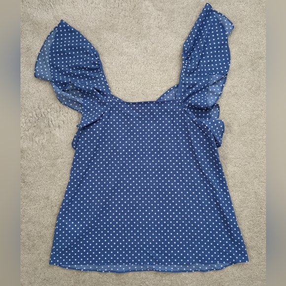 NWT Kate Spade blue white polka dot sleeveless blouse - Picture 2 of 5